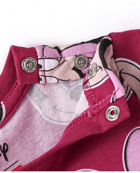Babyhug Disney Single Jersey Knit  Half Sleeves Shorts Night Suit with Minnie Mouse Print - Maroon