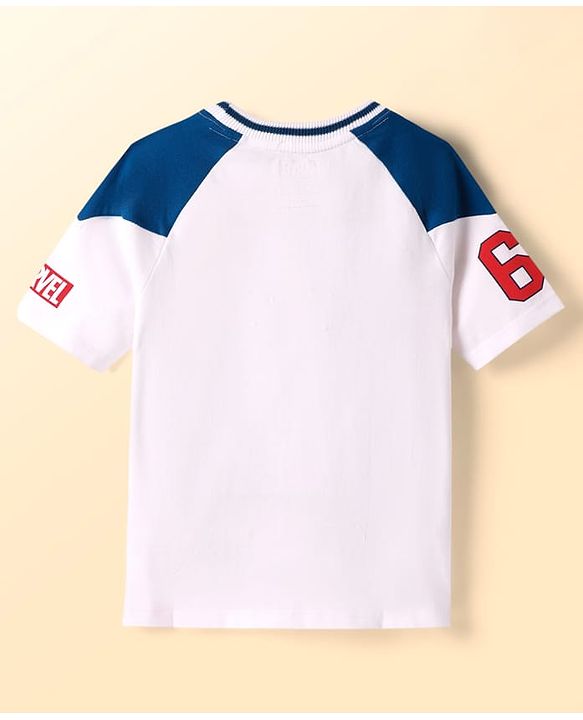 Pine Kids Marvel 100% Cotton Knit Drop Shoulder Oversized Half Raglan Sleeves T-Shirt And Shorts Set With Spider-Man Graphics - Navy Blue & White