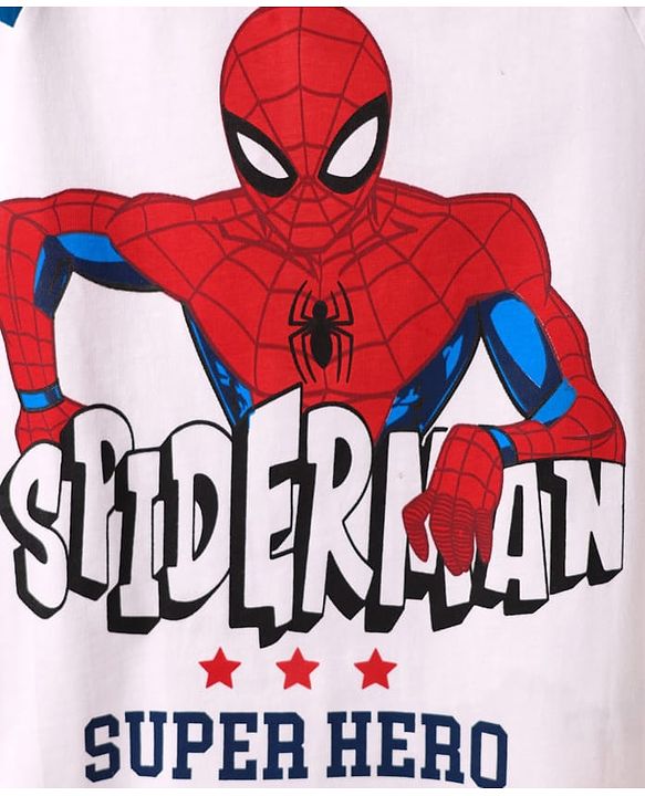 Pine Kids Marvel 100% Cotton Knit Drop Shoulder Oversized Half Raglan Sleeves T-Shirt And Shorts Set With Spider-Man Graphics - Navy Blue & White