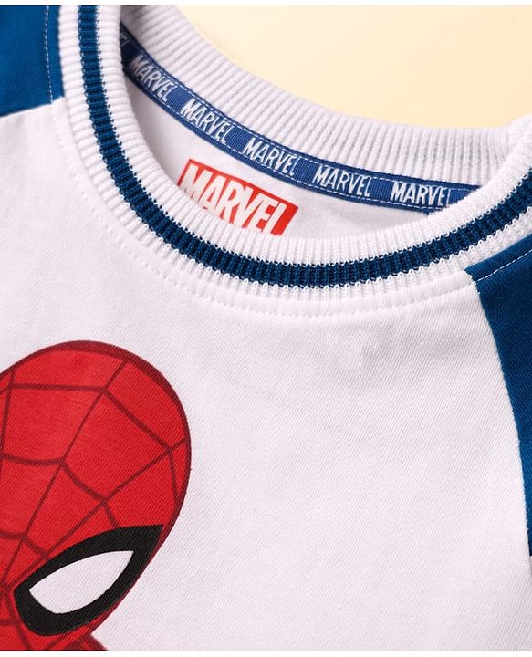 Pine Kids Marvel 100% Cotton Knit Drop Shoulder Oversized Half Raglan Sleeves T-Shirt And Shorts Set With Spider-Man Graphics - Navy Blue & White