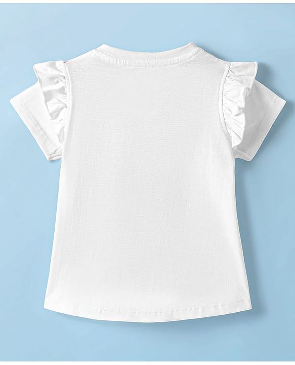 Babyhug Disney Single Jersey Knit Half Sleeves T-Shirt With Disney Princess-Ariel Graphics And Frill Detailing - White