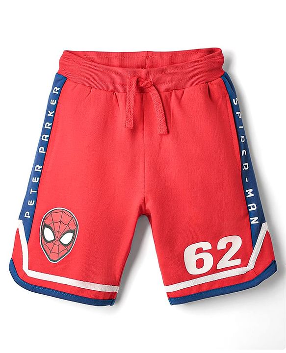 Pine Kids Marvel Terry Knit Knee Length Shorts With Spider Man Graphics - Red