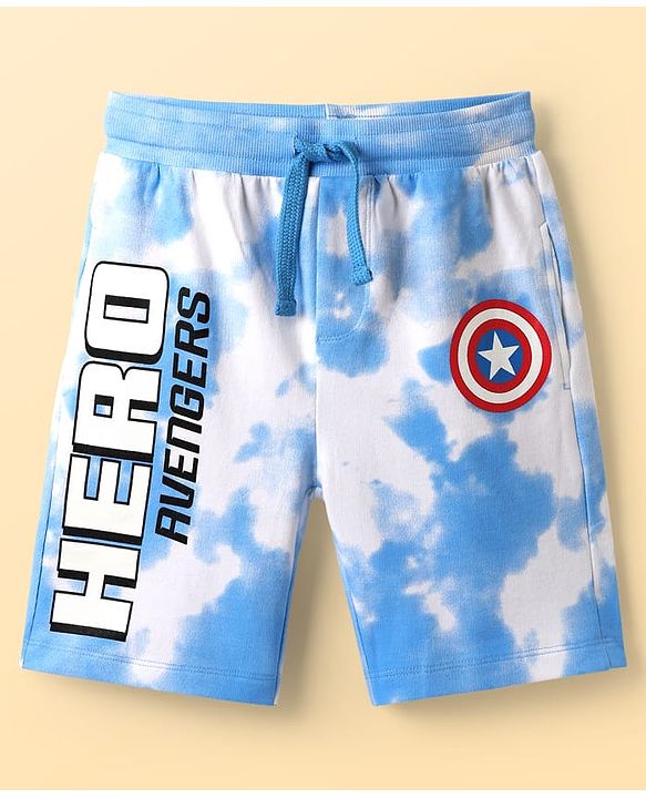 Pine Kids Marvel 100% Cotton Knit Drop Shoulder Half Sleeves T-Shirt And Shorts With Captain America Graphics - Blue