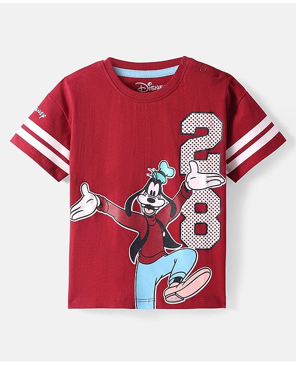 Babyhug Disney Single Jersey Knit Half Sleeves T-Shirt with Goofy Graphics - Red