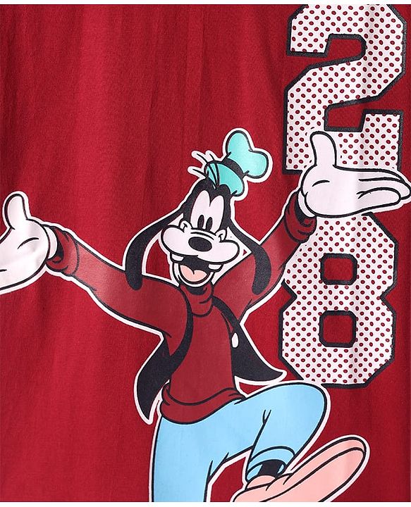 Babyhug Disney Single Jersey Knit Half Sleeves T-Shirt with Goofy Graphics - Red