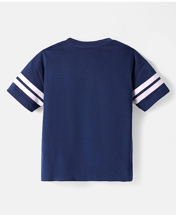 Babyhug Disney Single Jersey Knit Half Drop Shoulder Sleeves T-Shirt with Mickey Mouse Graphics - Navy Blue