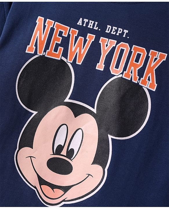 Babyhug Disney Single Jersey Knit Half Drop Shoulder Sleeves T-Shirt with Mickey Mouse Graphics - Navy Blue