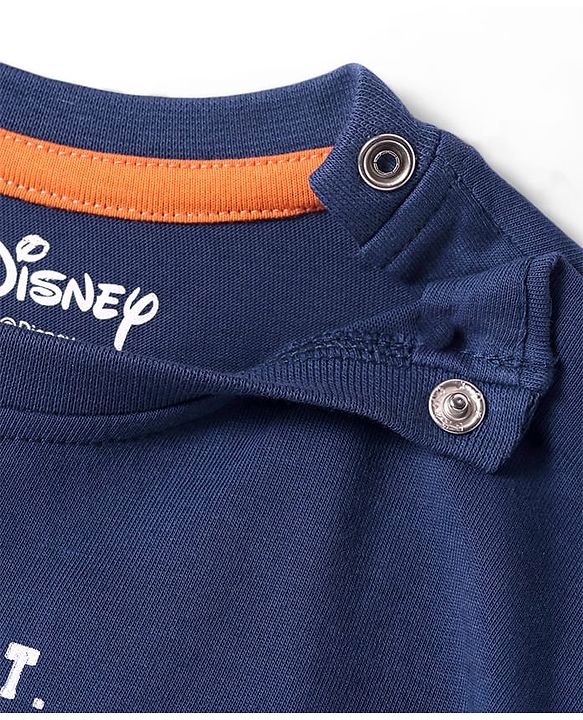 Babyhug Disney Single Jersey Knit Half Drop Shoulder Sleeves T-Shirt with Mickey Mouse Graphics - Navy Blue