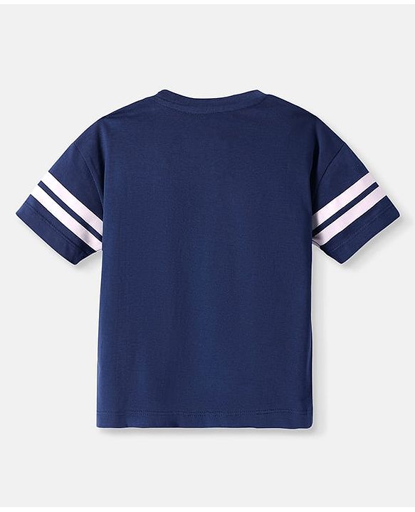 Babyhug Disney Single Jersey Knit Half Drop Shoulder Sleeves T-Shirt with Mickey Mouse Graphics - Navy Blue