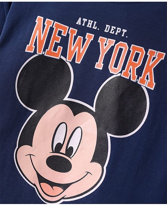 Babyhug Disney Single Jersey Knit Half Drop Shoulder Sleeves T-Shirt with Mickey Mouse Graphics - Navy Blue