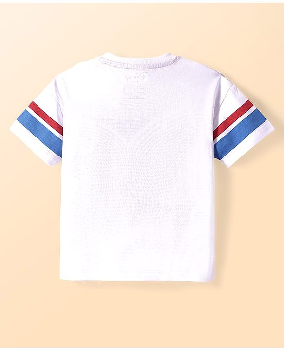 Babyhug Disney Single Jersey Knit Half Drop Shoulder Sleeves T-Shirt with Mickey Mouse Graphics & Foil Detailing - White
