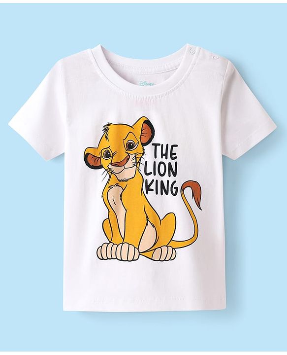 Babyhug Disney Single Jersey Knit Half Sleeves Shorts Night Suit with Lion King Graphics - White & Yellow