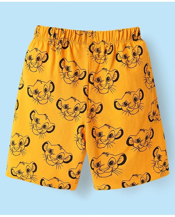 Babyhug Disney Single Jersey Knit Half Sleeves Shorts Night Suit with Lion King Graphics - White & Yellow