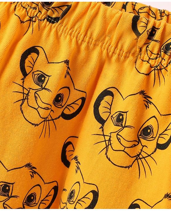Babyhug Disney Single Jersey Knit Half Sleeves Shorts Night Suit with Lion King Graphics - White & Yellow