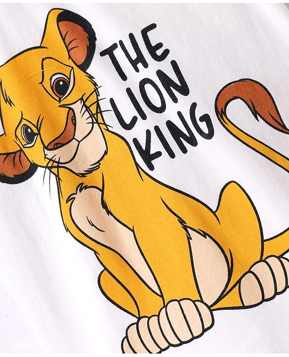 Babyhug Disney Single Jersey Knit Half Sleeves Shorts Night Suit with Lion King Graphics - White & Yellow