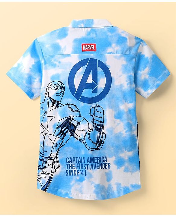 Pine Kids Marvel Single Jersey Knit Half Sleeves Tie & Dye Shirt With Front & Back Avengers Graphics  - Blue