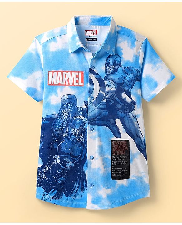 Pine Kids Marvel Single Jersey Knit Half Sleeves Tie & Dye Shirt With Front & Back Avengers Graphics  - Blue