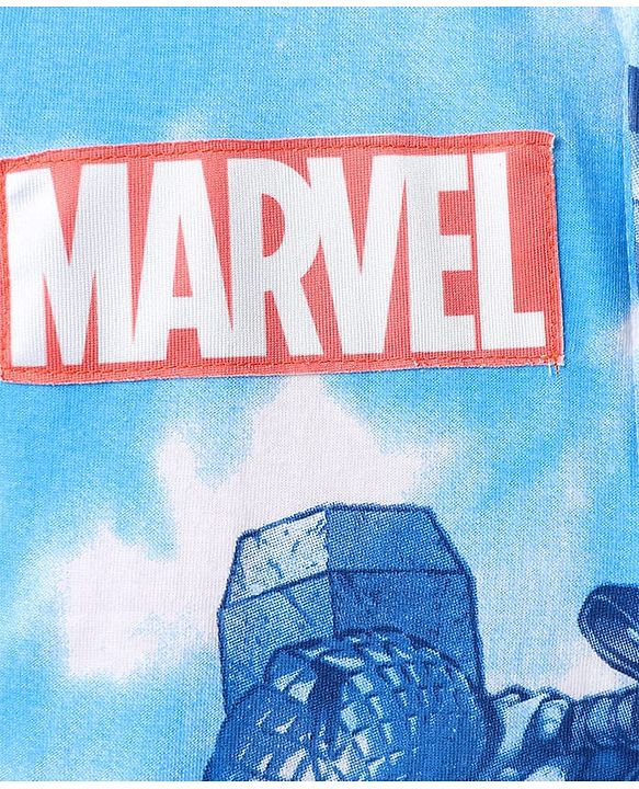 Pine Kids Marvel Single Jersey Knit Half Sleeves Tie & Dye Shirt With Front & Back Avengers Graphics  - Blue