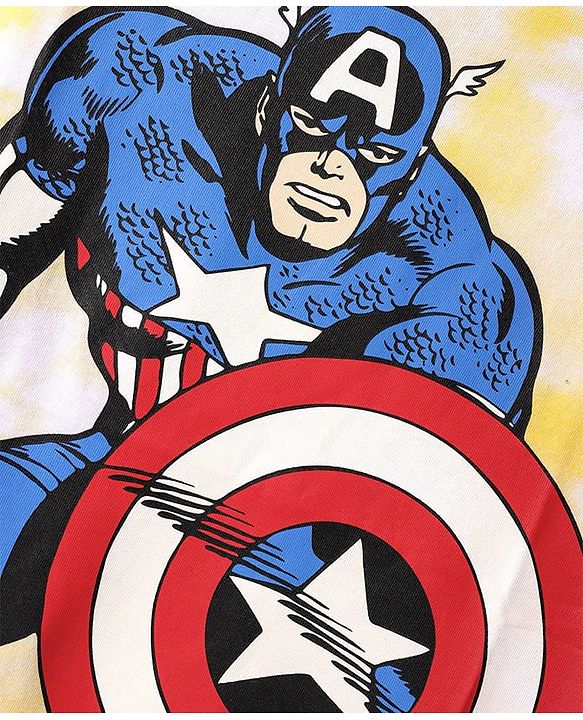 Pine Kids Marvel Single Jersey Knit Half Sleeves Oversized Drop Shoulder T-Shirt Captain America Graphics And Sequins Detailing - Yellow & White