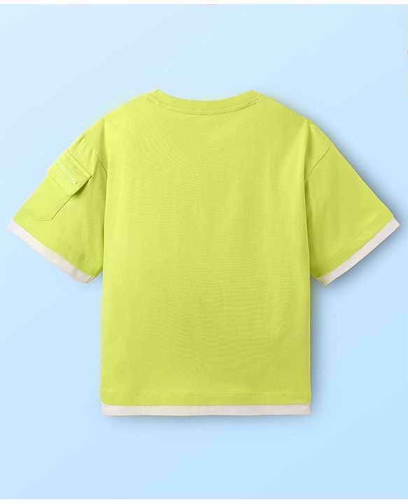 Pine Kids Marvel Single Jersey Knit Half Drop Shoulder Sleeves Oversized T-Shirt with Avengers Graphics & Pocket Detailing - Neon Green