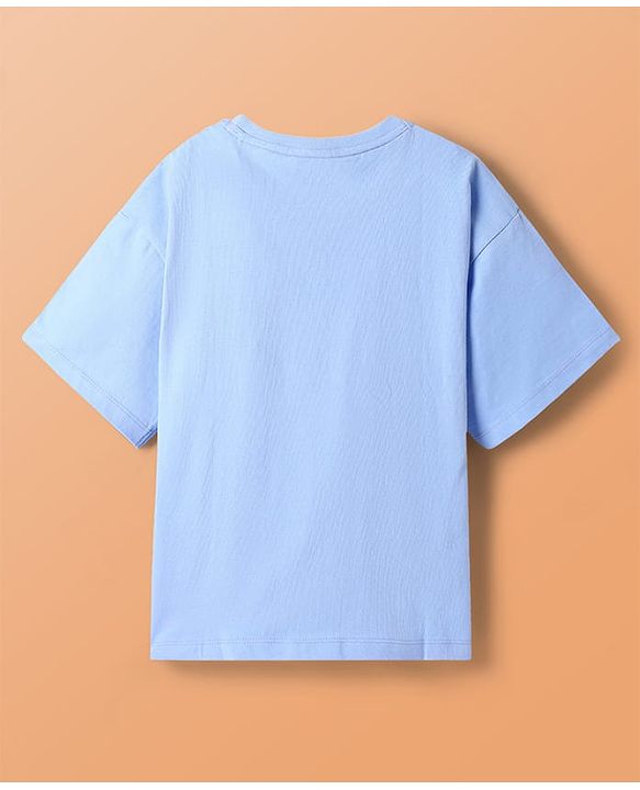 Pine Kids Marvel Single Jersey Knit Oversized Half Sleeves Drop Shoulder T-Shirt with Avengers Graphics - Light Blue