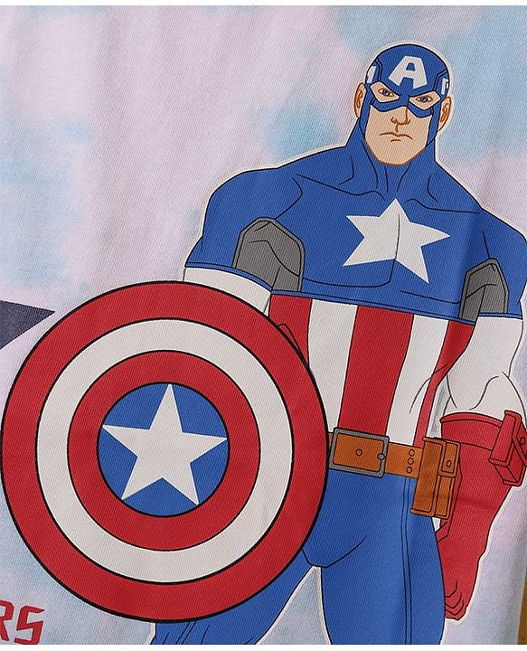 Pine Kids Marvel Terry Knit Half Sleeves Oversized Drop Shoulder Tie And Dye T-Shirt With Avengers-Captain America Graphics - Light Blue
