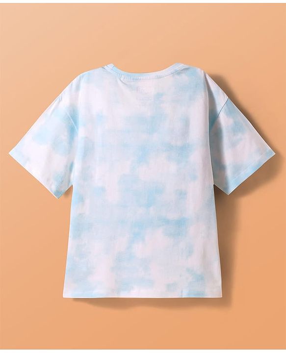 Pine Kids Marvel Terry Knit Half Sleeves Oversized Drop Shoulder Tie And Dye T-Shirt With Avengers-Captain America Graphics - Light Blue