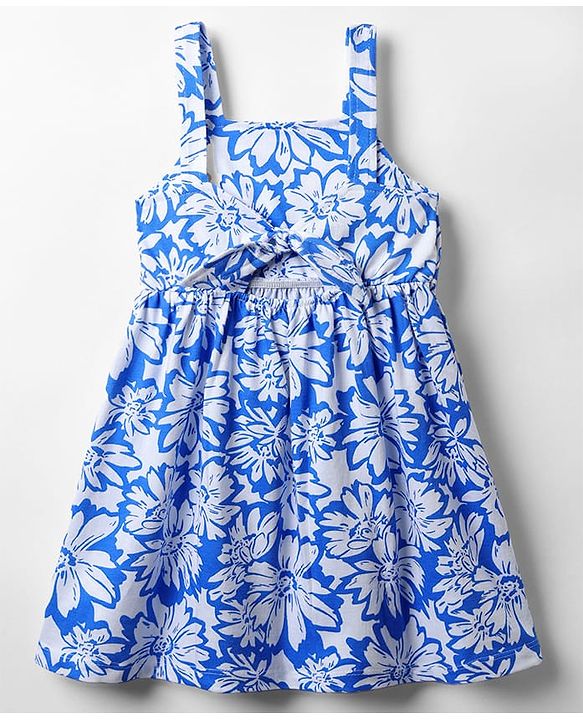 Babyhug Cotton Woven Sleeveless Frock with Floral Print - Blue
