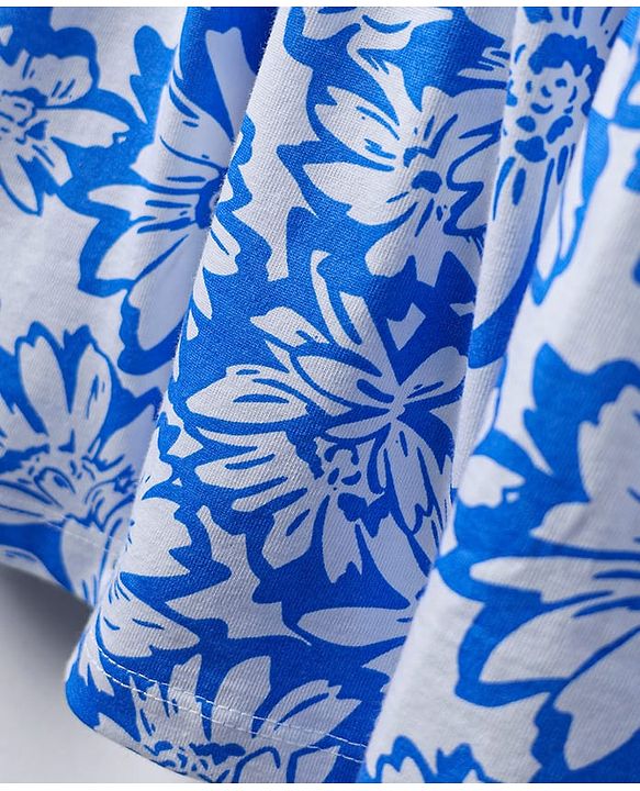 Babyhug Cotton Woven Sleeveless Frock with Floral Print - Blue