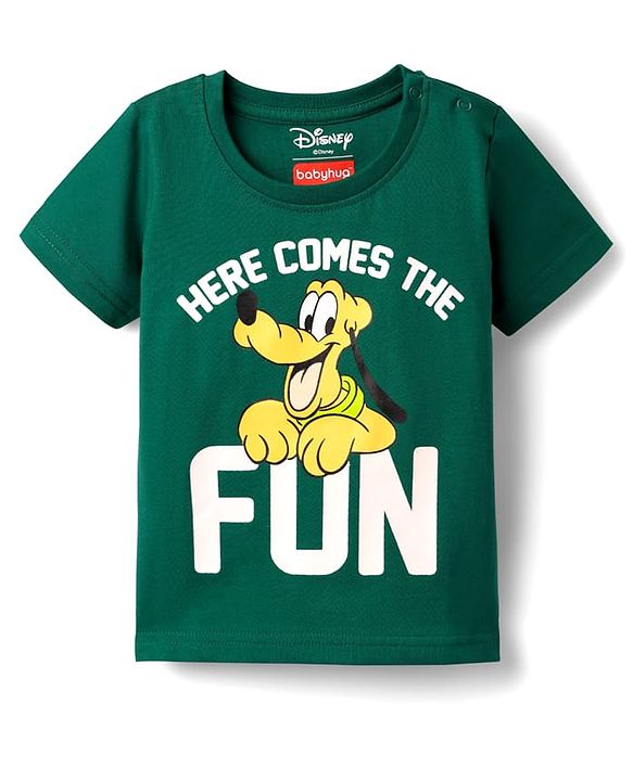 Babyhug Disney Single Jersey Knit Half Sleeve Short Night Suit With Pluto Graphic - Dark Green
