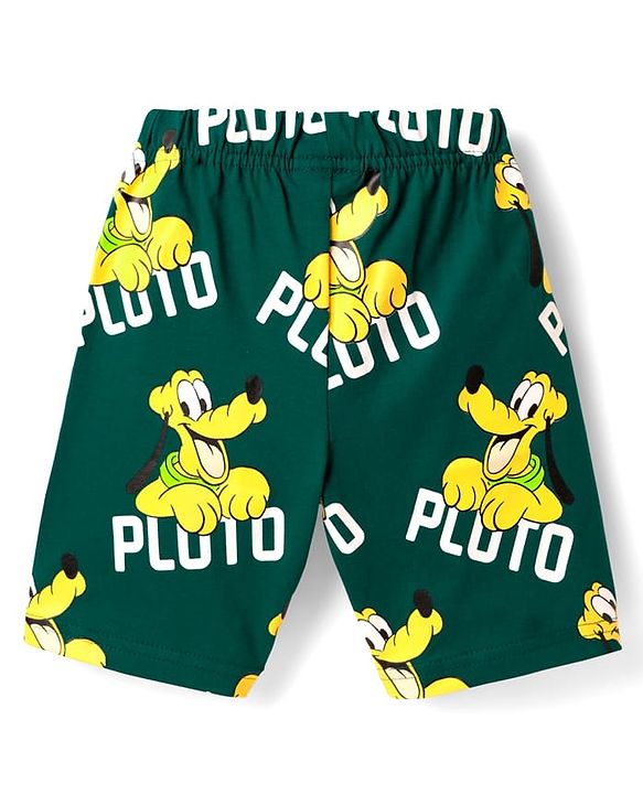 Babyhug Disney Single Jersey Knit Half Sleeve Short Night Suit With Pluto Graphic - Dark Green