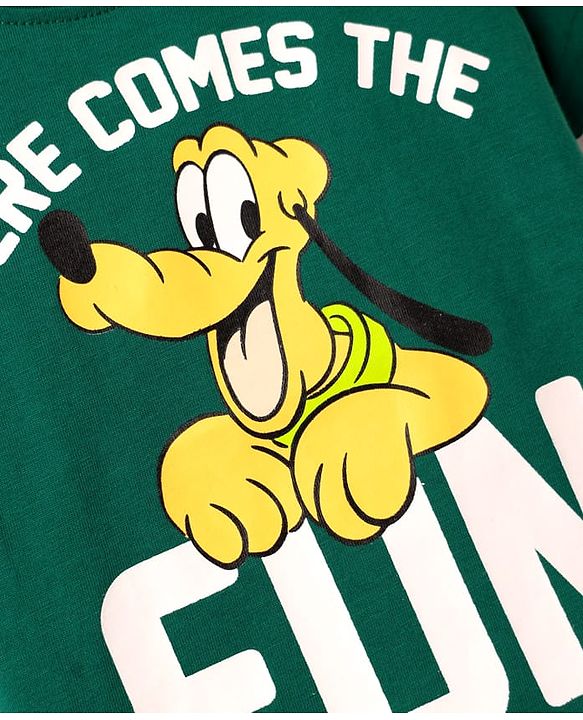 Babyhug Disney Single Jersey Knit Half Sleeve Short Night Suit With Pluto Graphic - Dark Green