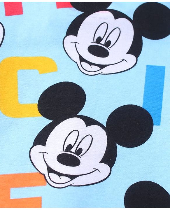 Babyhug Disney Single Jersey Knit Half Sleeves Co-ords Shorts Night Suit with Mickey Mouse Graphics - Light Blue