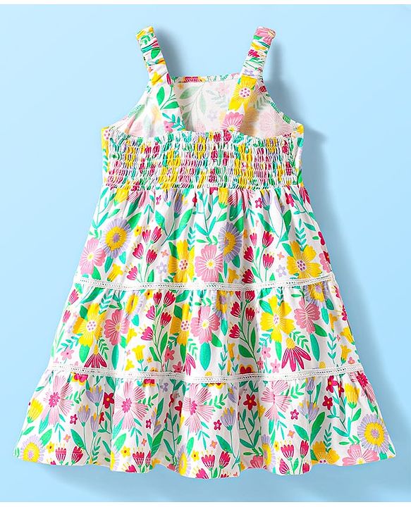 Babyhug Cotton Woven Sleeveless Frock with Floral Print - White