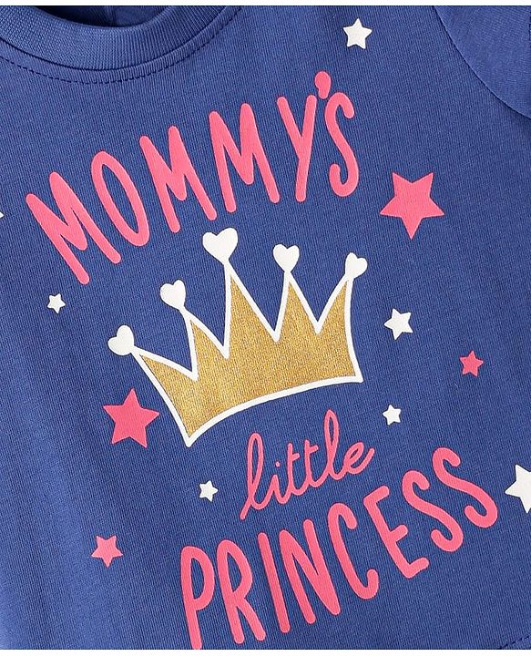 Babyhug Cotton Knit Half Sleeves Night Suit Mommys Princess Print - Navy Blue & Pink