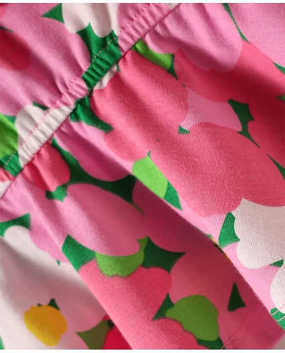 Pine Kids Cotton Knit Sleeveless Top with Floral Print & Frill Detailing - Pink