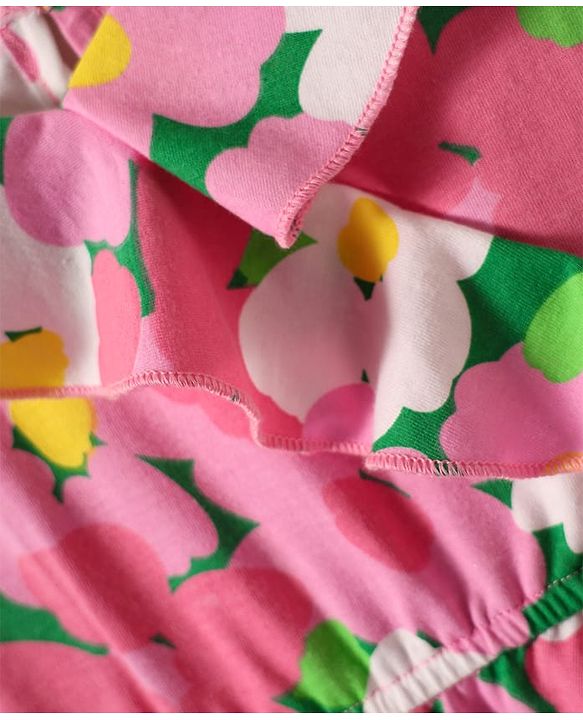 Pine Kids Cotton Knit Sleeveless Top with Floral Print & Frill Detailing - Pink