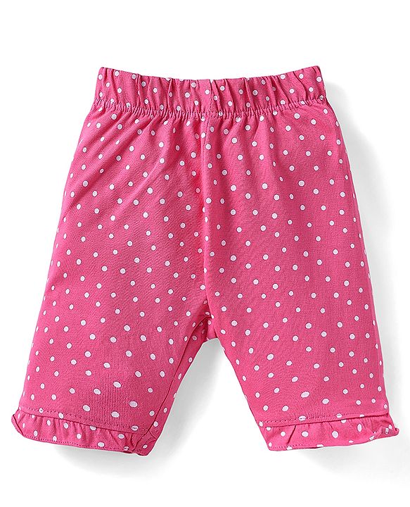 Babyhug Cotton Half Sleeves Capri Night Suit Kitty & Dot Print- Yellow & Pink
