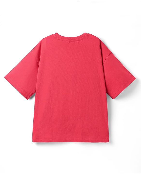 Pine Kids Marvel Single Jersey Knit Drop Shoulder Half Sleeves Oversized T-Shirt with Iron Man Graphics - Red