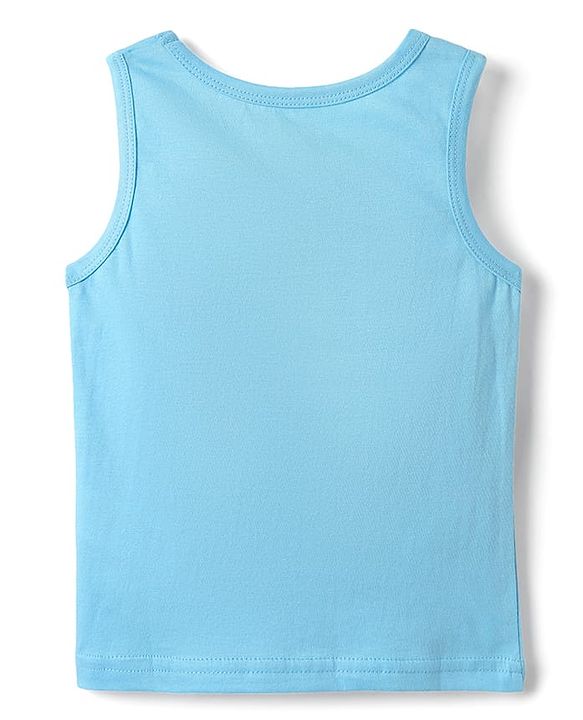 Babyhug 100% Cotton Sleeveless Star Printed & Striped Vests Pack Of 3 - Light Blue Yellow & Navy Blue
