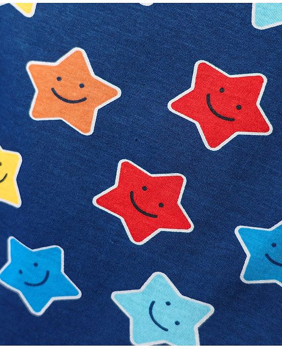 Babyhug 100% Cotton Sleeveless Star Printed & Striped Vests Pack Of 3 - Light Blue Yellow & Navy Blue
