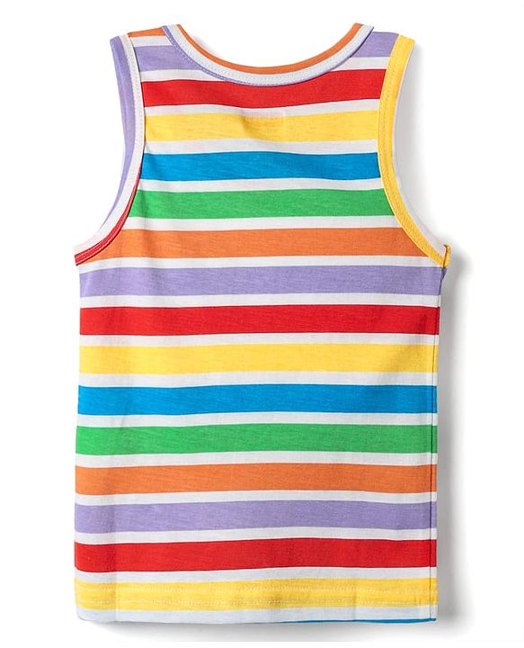 Babyhug 100% Cotton Sleeveless Star Printed & Striped Vests Pack Of 3 - Light Blue Yellow & Navy Blue
