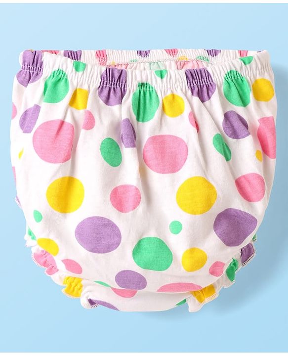 Babyhug Cotton Woven Frill Sleeves Polka Dots Printed Frocks with Bloomer Headbands & Bow Applique Print Pack of 2 - White & Lilac