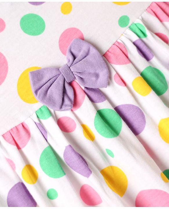 Babyhug Cotton Woven Frill Sleeves Polka Dots Printed Frocks with Bloomer Headbands & Bow Applique Print Pack of 2 - White & Lilac