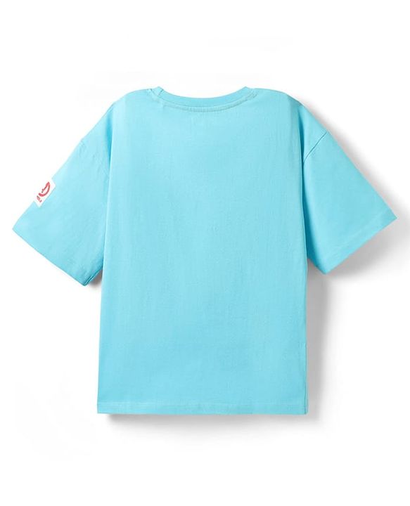 Pine Kids Marvel Single Jersey Knit Half Sleeves Oversized  Drop Shoulder T-Shirt With Avengers-Captain America Graphics And Badge Detailing - Light Blue