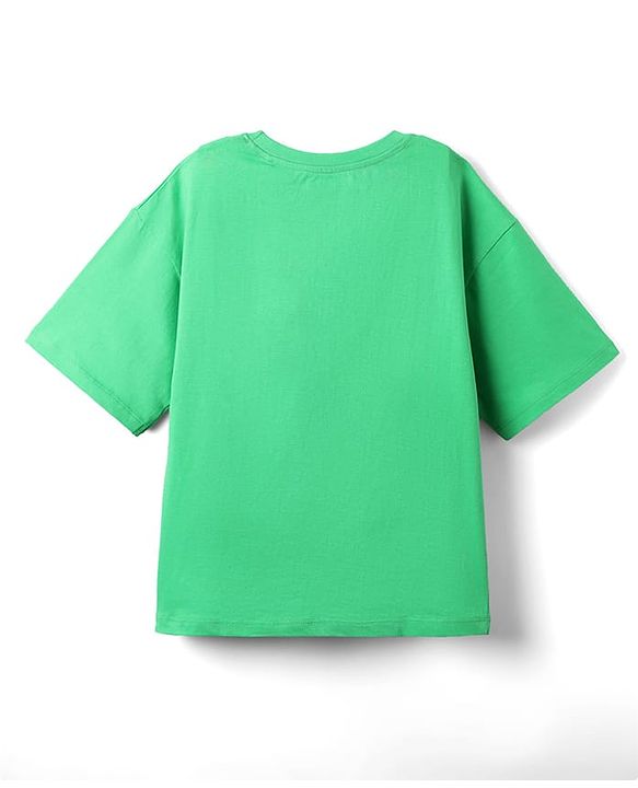 Pine Kids Marvel Single Jersey Knit Half Drop Shoulder Sleeves Oversized T-Shirt with Captain America Graphics - Green