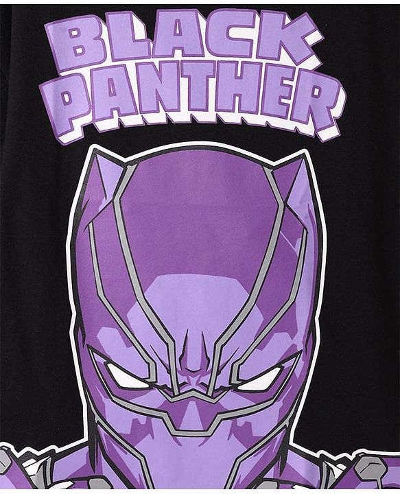 Pine Kids Marvel Single Jersey Knit Oversized Half Sleeves Drop Shoulder T-Shirt With Avengers Black Panther Graphics And Badge Detailing - Black