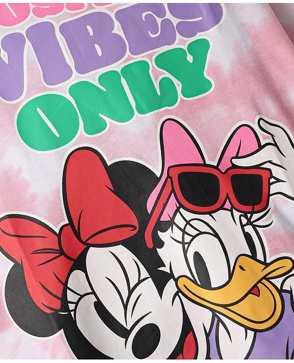 Pine Kids Disney Single Jersey Knit Half Drop Shoulder Sleeves Tie & Dye Oversized T-Shirt with Minnie Mouse Graphics - Pink