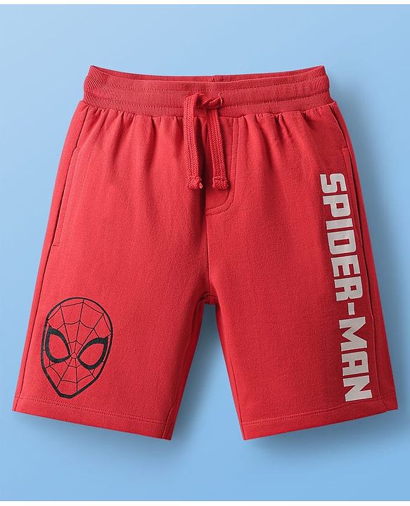 Pine Kids Marvel Single Jersey Knit Half Drop Shoulder Sleeves Oversized T-Shirt & Shorts Set With Spider- Man Graphics - White & Red