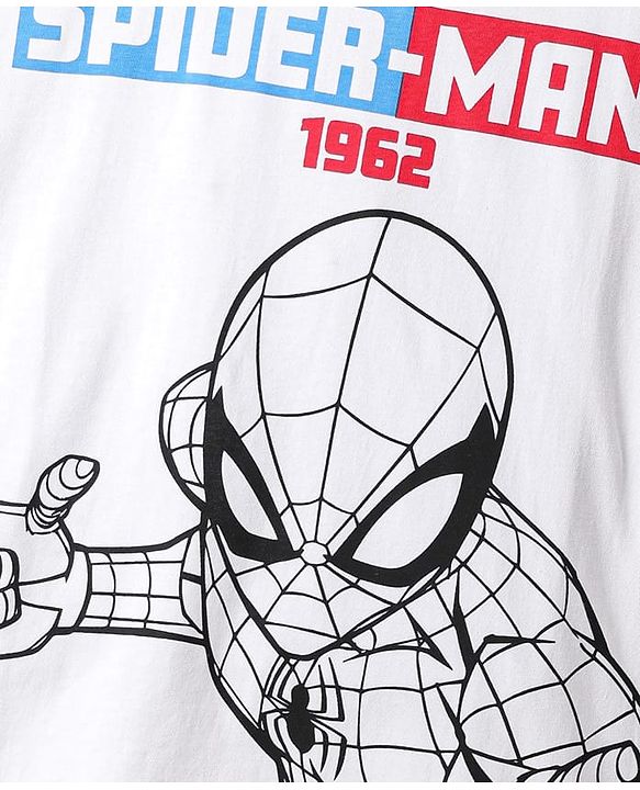 Pine Kids Marvel Single Jersey Knit Half Drop Shoulder Sleeves Oversized T-Shirt & Shorts Set With Spider- Man Graphics - White & Red